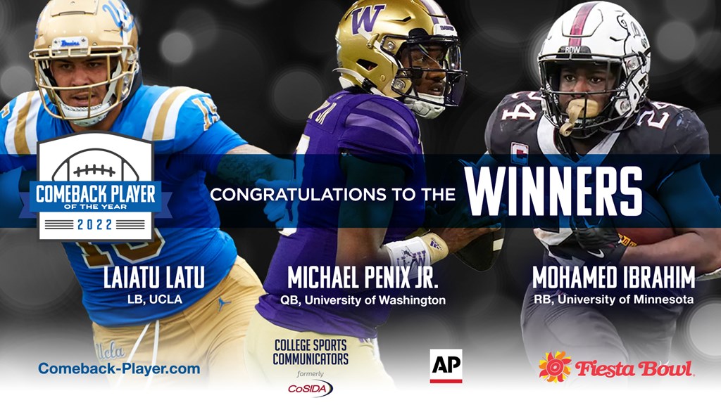 Michael Penix Jr., Mohamed Ibrahim and Laiatu Latu Named 2022 College Football Comeback Player of the Year Award Winners